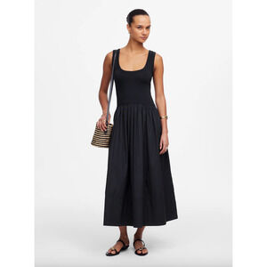 Madewell Mixed Poplin Scoopneck Maxi Dress Cotton A Line Minimalist Black M NWT